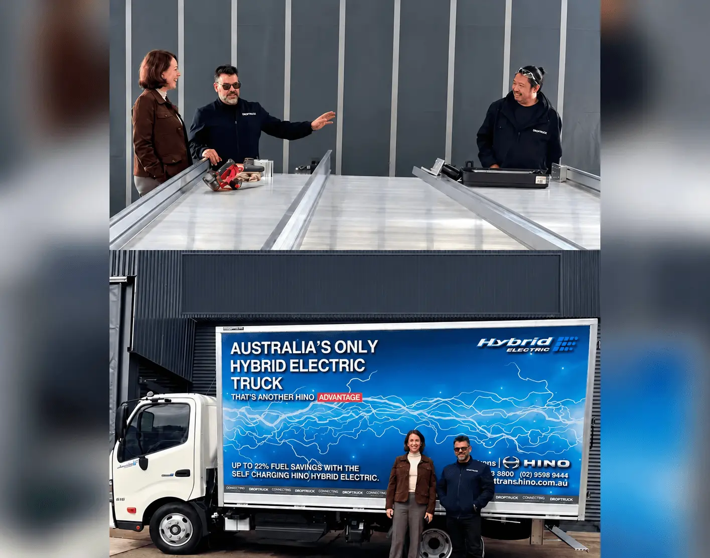 Workshop visit and a Hino hybrid electric truck fitted with a DROPTRUCK body